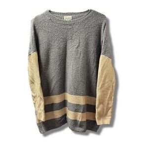 52Seven Sweater Womens Size M Gray & Cream Striped Colorblock Pullover